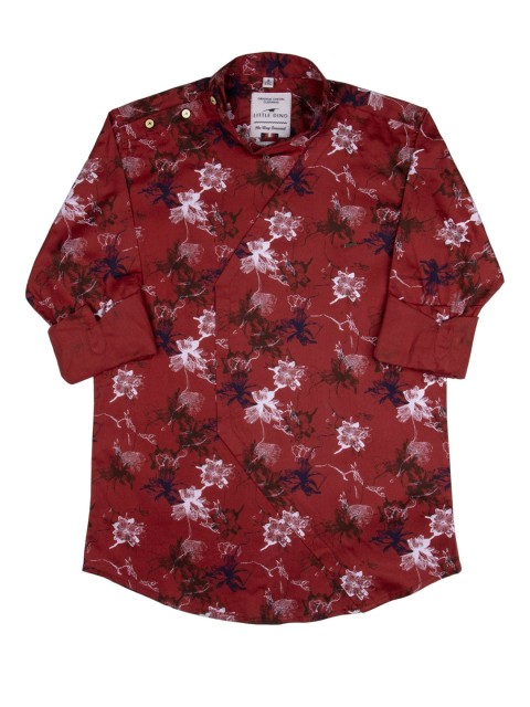 

LITTLE DINO Boys Maroon Modern Slim Fit Floral Printed Cotton Casual Shirt