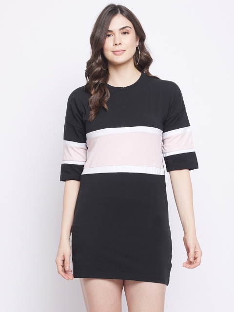

STALK Black & Peach-Coloured Colourblocked T-shirt Mini Dress