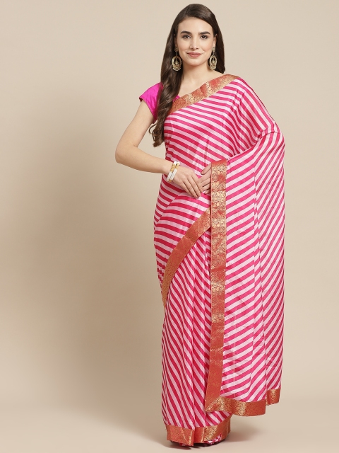 

Ishin Pink Leheriya Poly Chiffon Saree