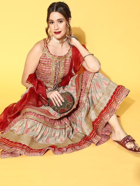 

Ishin Silk Blend Short Kurti with Sharara, Red