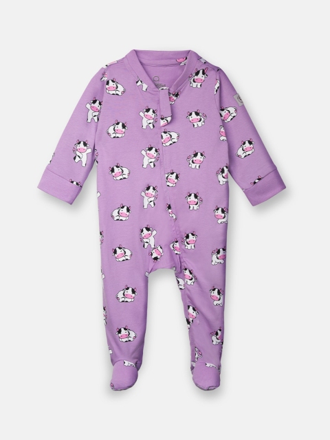 

Cuddles for Cubs Infant Kids Lavender & White Printed Cotton Sleepsuit