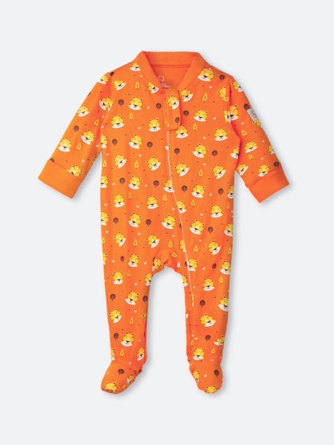 

Cuddles for Cubs Infant Kids Orange & Yellow Printed Pure Cotton Sleepsuit