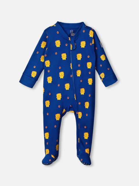 

Cuddles for Cubs Infant Kids Blue & Yellow Printed Cotton Sleepsuit