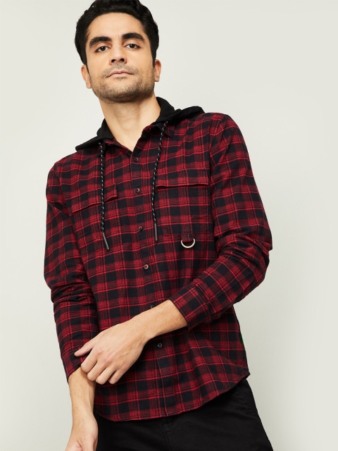 

Bossini Men Red & Black Checked Cotton Casual Shirt