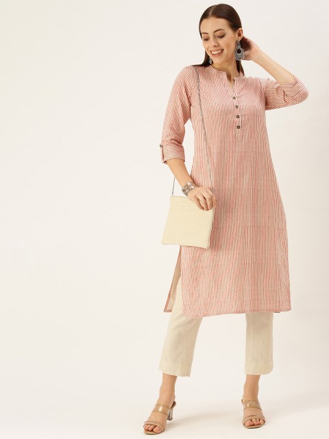 

AMUKTI Women Pink & White Striped Kurta