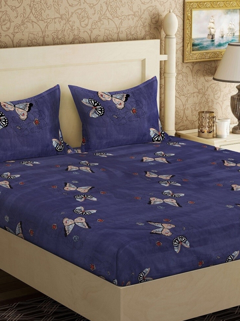 

Ispace Blue Ethnic Motifs 144 TC King Bedsheet with 2 Pillow Covers