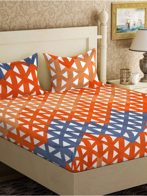 

Ispace Orange & Blue Geometric 144 TC King Bedsheet with 2 Pillow Covers