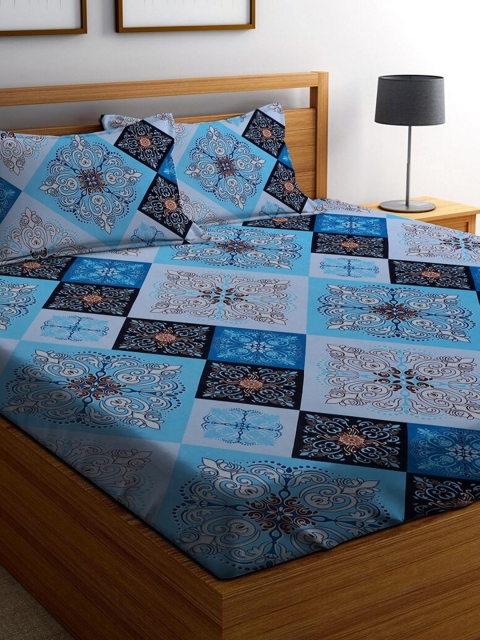 

Ispace Blue & White Ethnic Motifs 144 TC King Bedsheet with 2 Pillow Covers