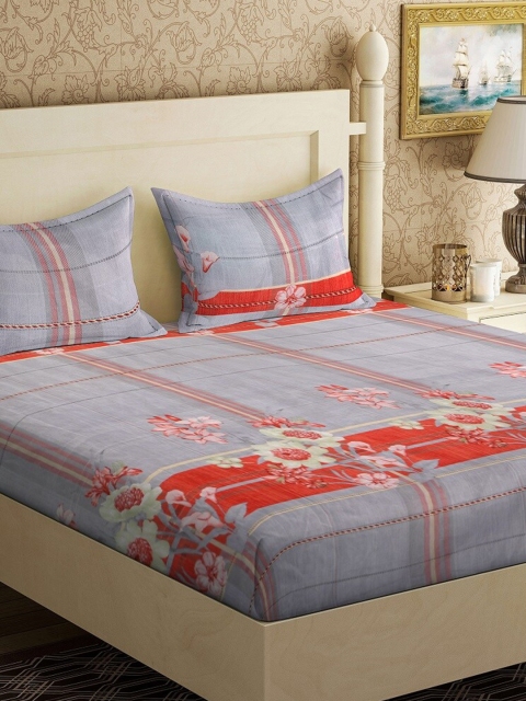 

Ispace Grey Melange & Red Floral 144 TC King Bedsheet with 2 Pillow Covers