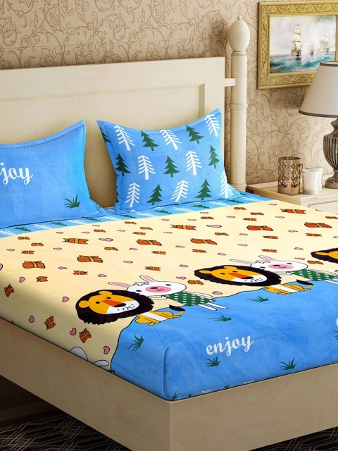 

Ispace Blue & Beige Cartoon Characters 144 TC King Bedsheet with 2 Pillow Covers