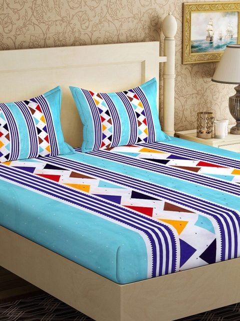 

Ispace Blue & White Geometric Printed 144 TC King Bedsheet with 2 Pillow Covers