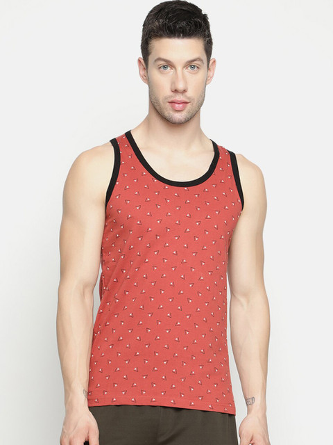 

V2 Value & Variety Men Rust Orange Printed Cotton Innerwear Vests