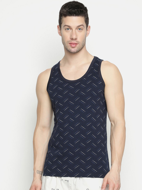 

V2 Value & Variety Men Navy Blue Printed Cotton Innerwear Vest