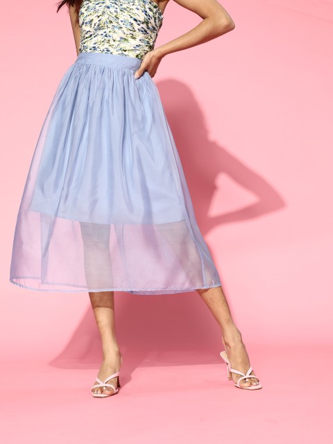 

SASSAFRAS Blue Solid Sheer Skirt