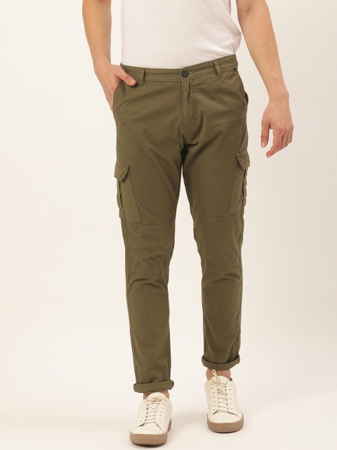 

IVOC Men Olive Green Solid Slim Fit Cargos Trousers