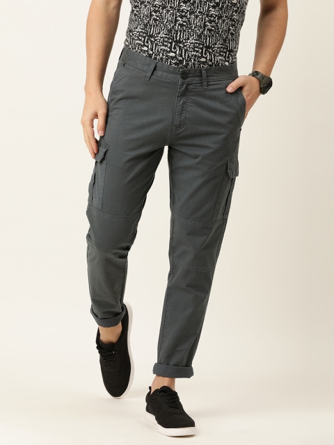 

IVOC Men Grey with A Tinge Of Green Solid Cargo Trousers
