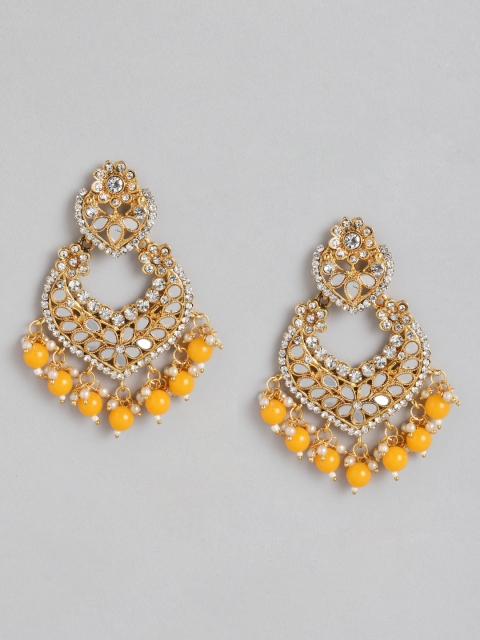 

KOLHA-BY CARLTON Yellow & Gold-Toned Contemporary Jhumkas Earrings