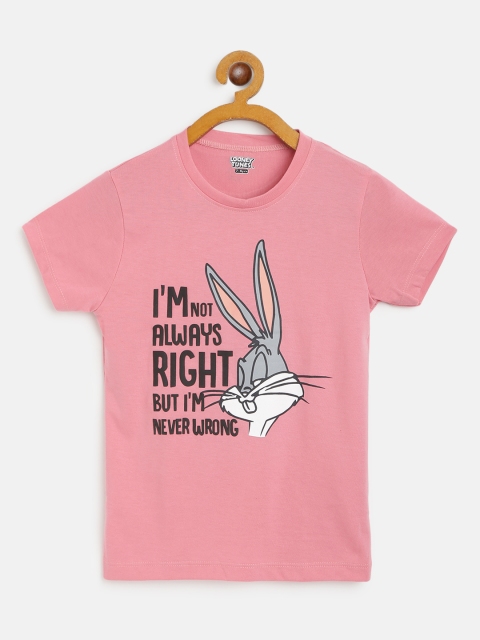 

Eteenz Girls Pink & Grey Bugs Bunny Printed T-shirt