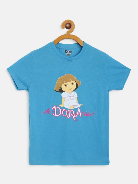 

Eteenz Girls Blue & Pink Cotton Dora Printed T-shirt