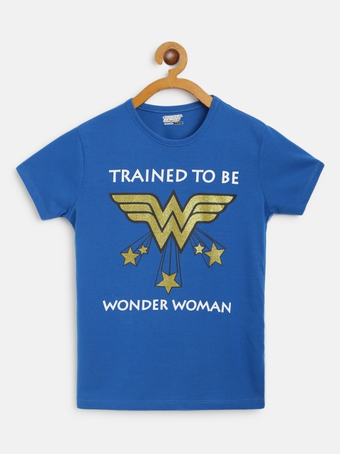 

Eteenz Girls Blue & Golden Cotton Wonder Woman Printed T-shirt