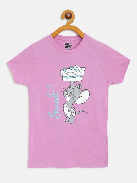 

Eteenz Girls Lavender & Grey Cotton Jerry Printed T-shirt