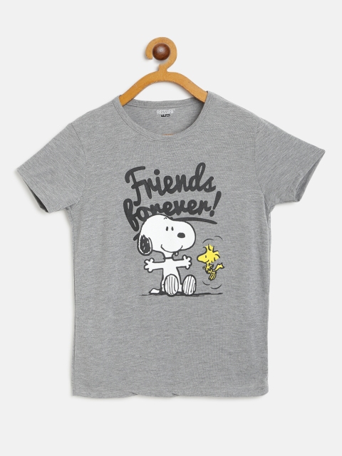 

Eteenz Girls Grey Melange & White Cotton Snoopy Print T-shirt