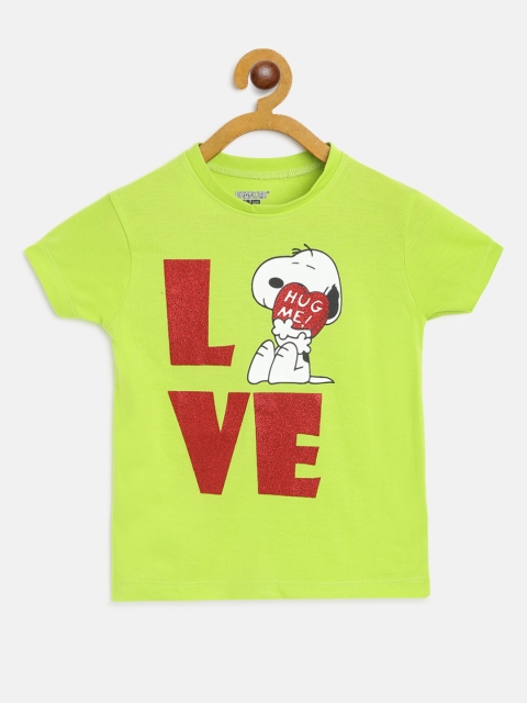 

Eteenz Girls Lime Green & Red Cotton Snoopy Printed T-shirt