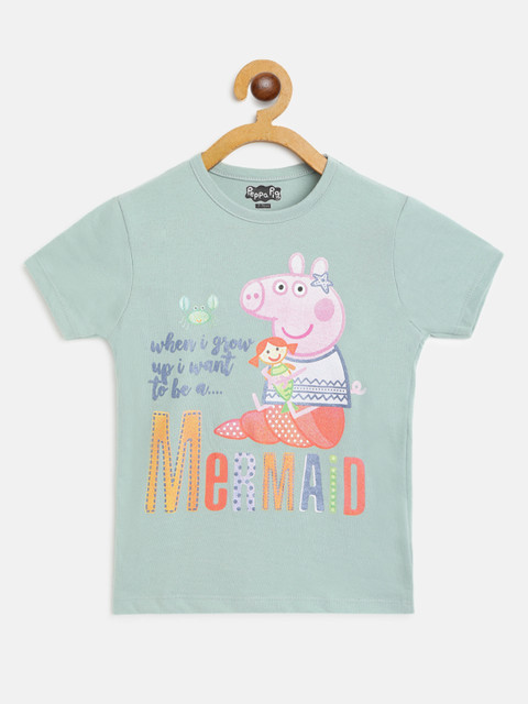 

Eteenz Girls Mint Green & Pink Cotton Peppa Pig Printed T-shirt
