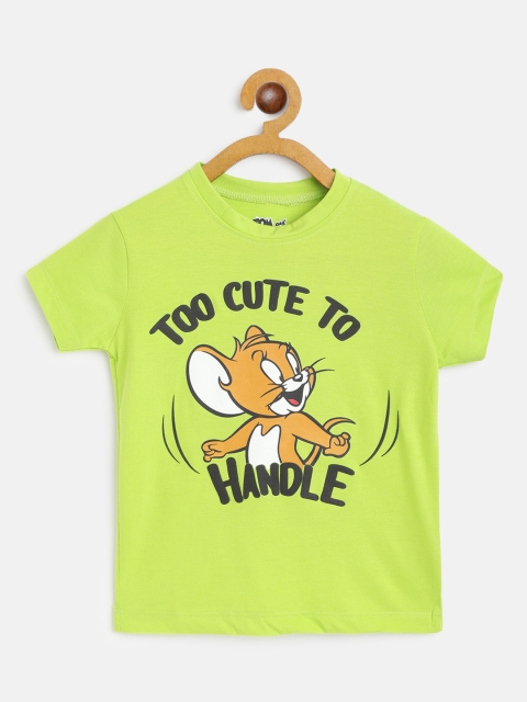 

Eteenz Girls Lime Green & Black Cotton Jerry Printed T-shirt
