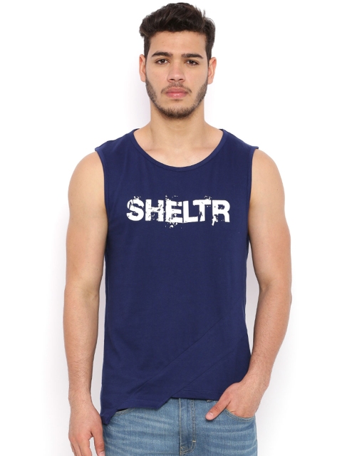 

SHELTR Men Blue Printed Round Neck Slim Fit T-shirt