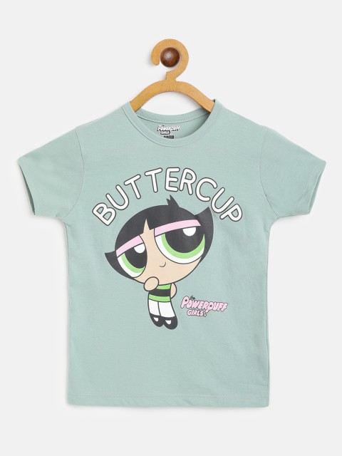 

Eteenz Girls Green & Cream-Coloured Powerpuff Girls Printed Cotton T-shirt