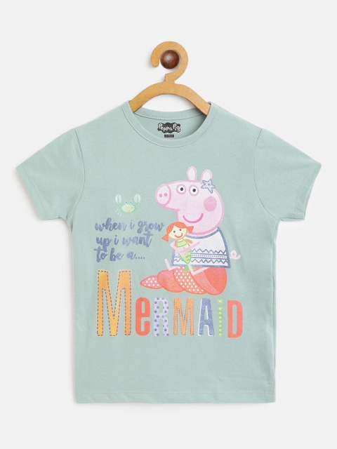 

Eteenz Girls Green & Blue Pure Cotton Peppa Pig Print T-shirt