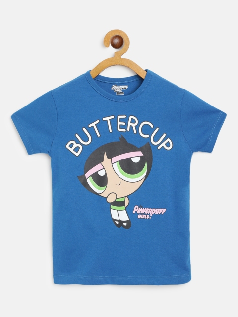 

Eteenz Girls Blue & Cream-Coloured Power Puff Girls Printed Cotton T-shirt