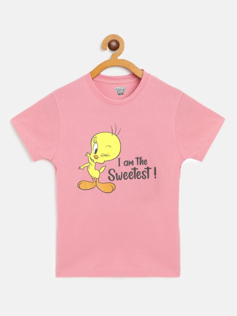 

Eteenz Girls Pink & Yellow Pure Cotton Tweety Printed T-shirt