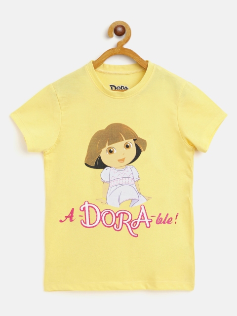 

Eteenz Girls Yellow & White Cotton Dora Print T-shirt