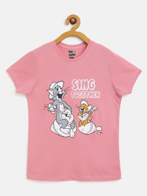 

Eteenz Girls Pink & Grey Cotton Tom & Jerry Print T-shirt