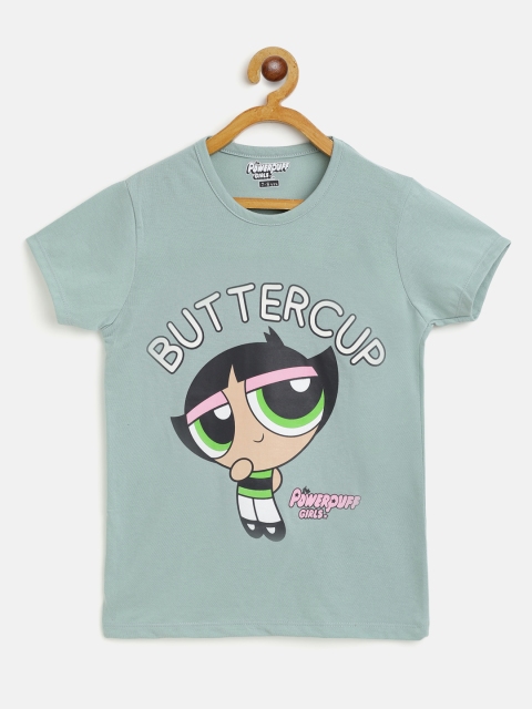 

Eteenz Girls Mint Green & Black Cotton Powerpuff Girls Print T-shirt