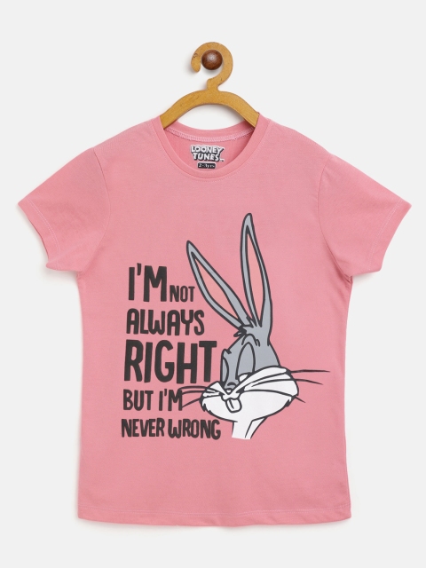 

Eteenz Girls Pink & Black Cotton Bugs Bunny Print T-shirt