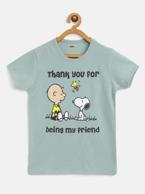

Eteenz Girls Mint Green & Black Cotton Snoopy Print T-shirt