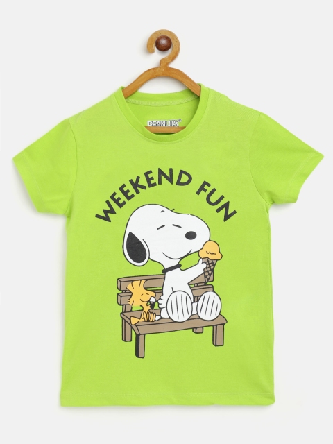 

Eteenz Girls Fluorescent Green & White Pure Cotton Peanuts Print T-shirt