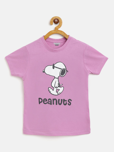 

Eteenz Girls Lavender & White Pure Cotton peanuts Print T-shirt