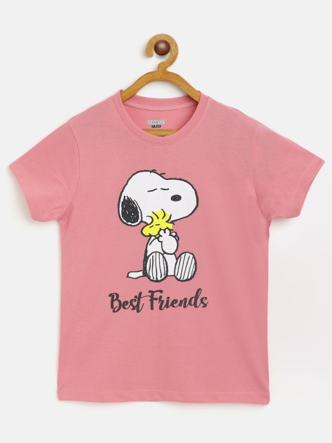 

Eteenz Girls Dusty Pink & White Pure Cotton Peanuts Print T-shirt