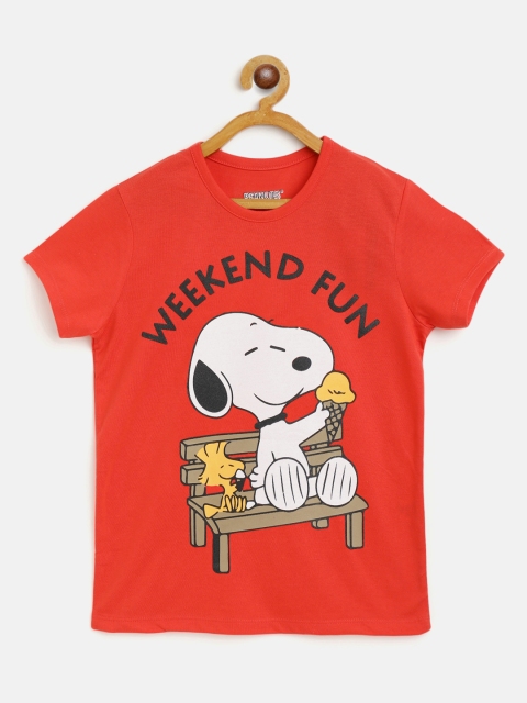 

Eteenz Girls Red & White Pure Cotton Peanuts Print T-shirt