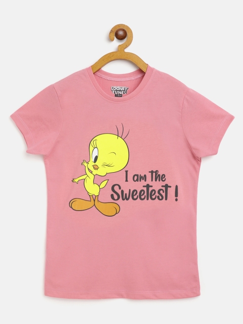 

Eteenz Girls Peach-Coloured & Yellow Cotton Tweety Printed T-shirt