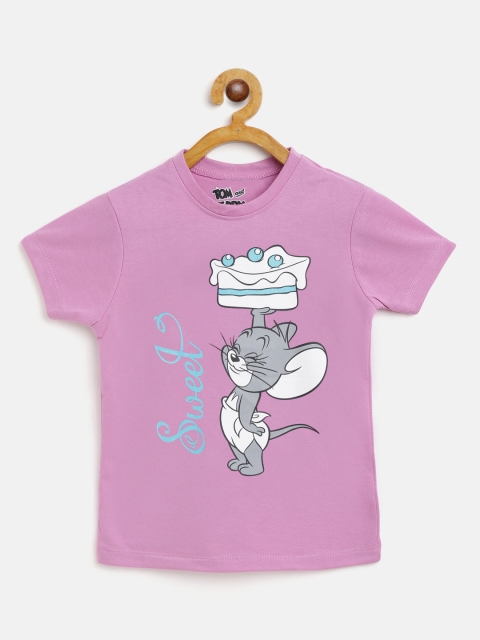 

Eteenz Girls Lavender & Grey Cotton Jerry Printed T-shirt