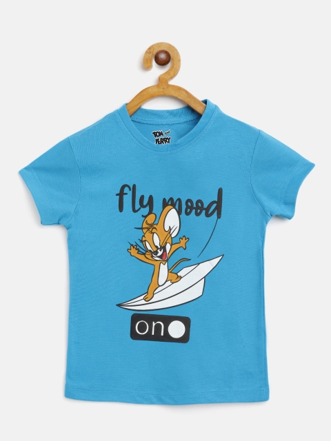 

Eteenz Girls Blue & Brown Cotton Jerry Printed T-shirt