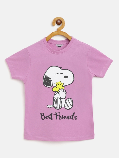 

Eteenz Girls Lavender & White Cotton Snoopy Printed T-shirt