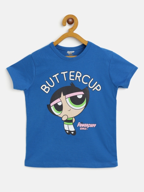 

Eteenz Girls Blue & White Cotton Powerpuff Girls Printed T-shirt