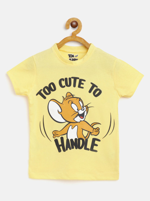 

Eteenz Girls Yellow & Brown Cotton Jerry Printed T-shirt