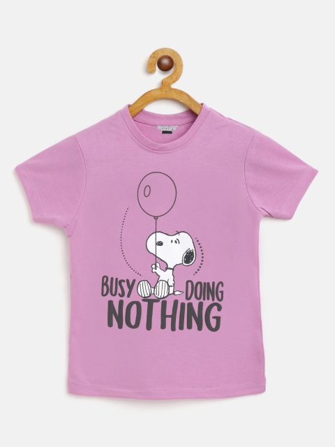 

Eteenz Girls Lavender & White Cotton Snoopy Printed T-shirt